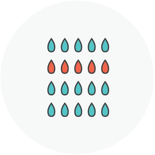 Four rows of drops with the second row of colored red to signifiy monthly menstrual cycle